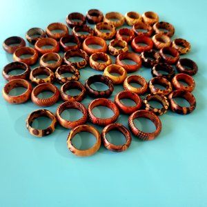 Lot of 10 Beautiful Wooden Rings - Various Styles and Designs